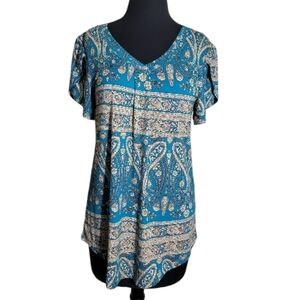 Bestbee paisley print short sleeve v neck women's top size small